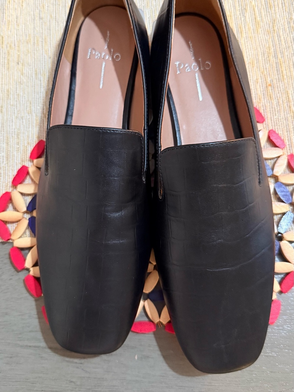 Paolo Black Croc-Texture Leather Slip-On Loafers